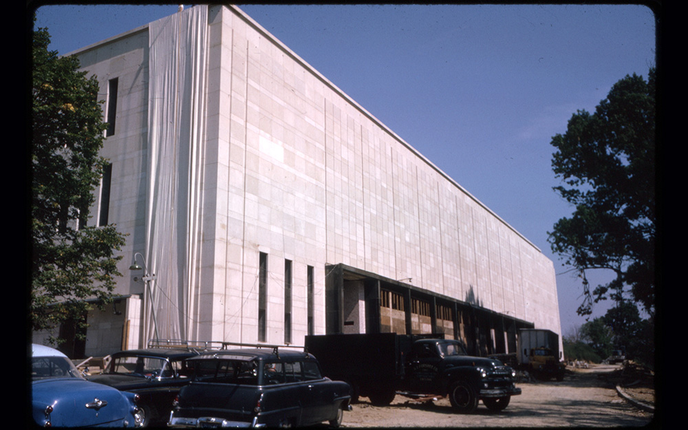 A historical color photo of the completed Adams-Emery wing