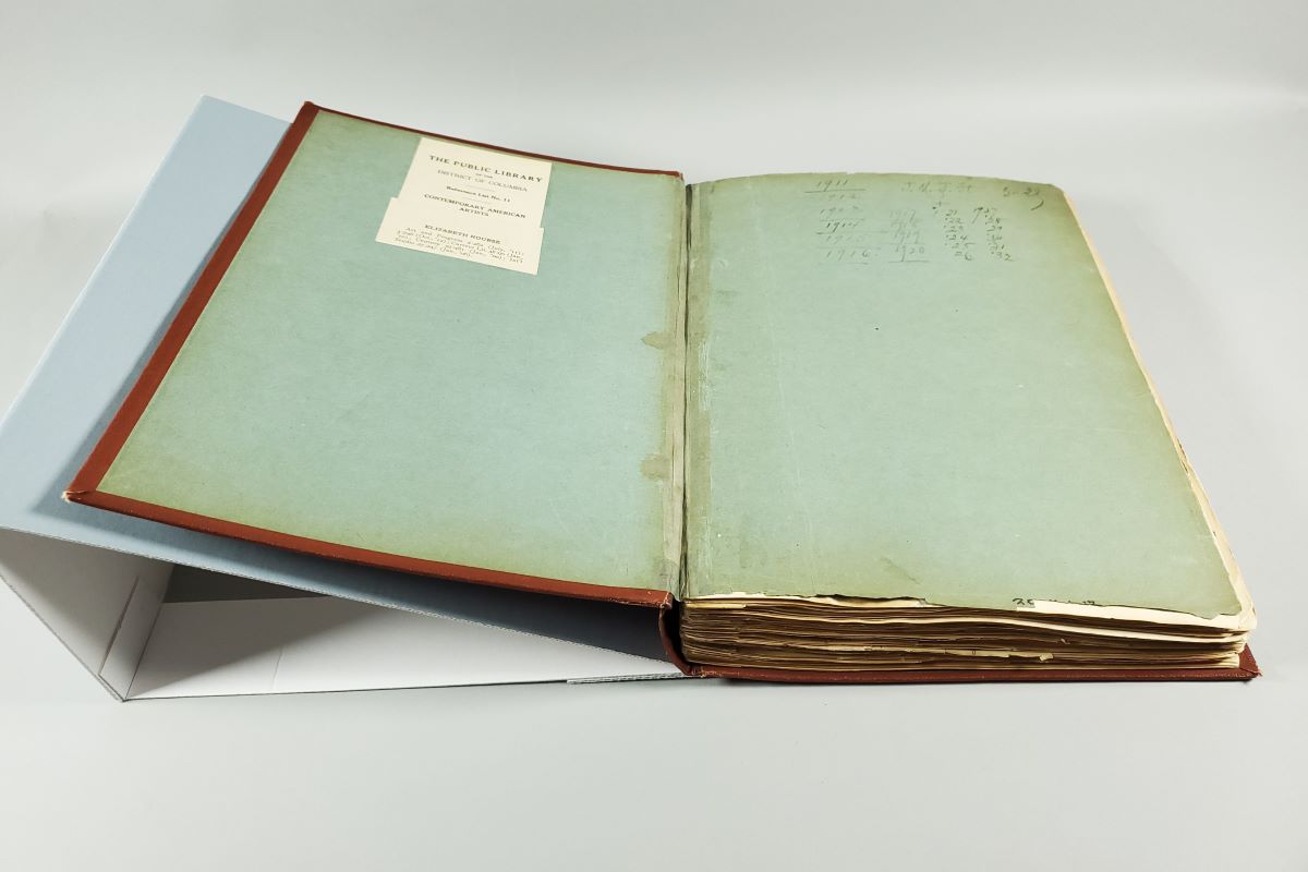 Open scrapbook showing inside front cover