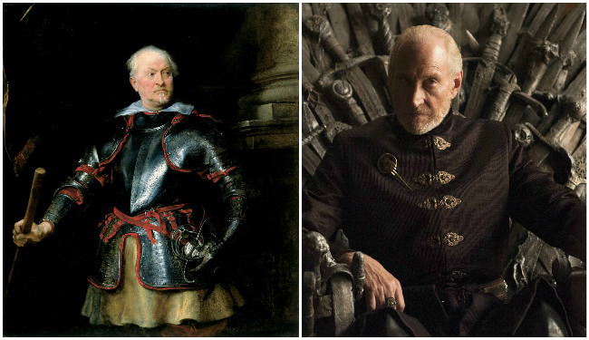 Anthony van Dyck's A Man in Armor adjacent to Charles Dance playing Tywin Lannister in the television series Game of Thrones