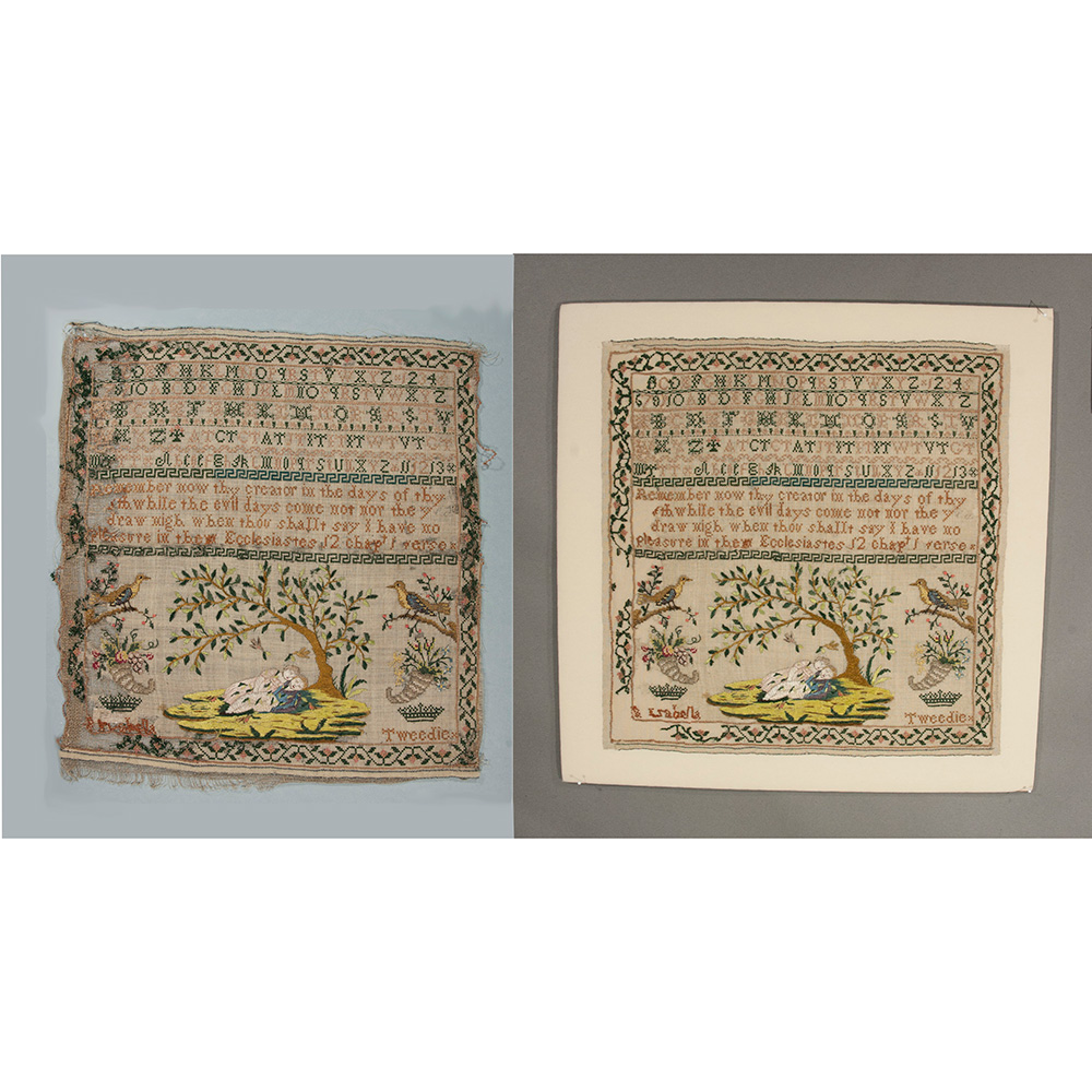 Before and after textile conservation