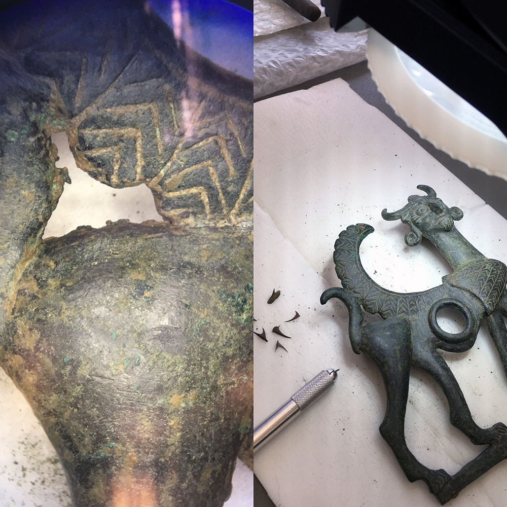 Before and after bronze sculpture conservation