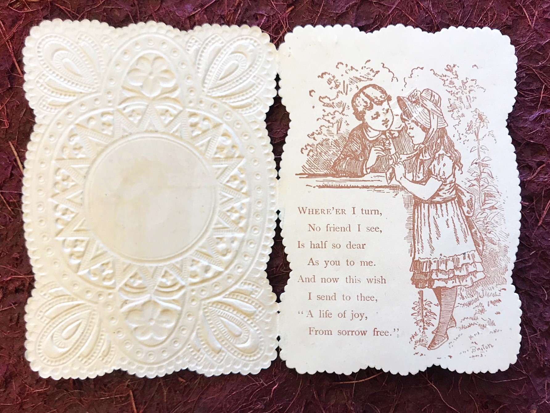 paper lace valentines with drawing of a boy and girl with a poem