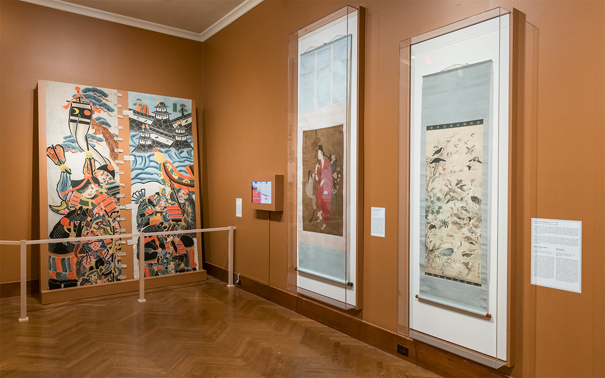 Scrolls displayed in an orange gallery