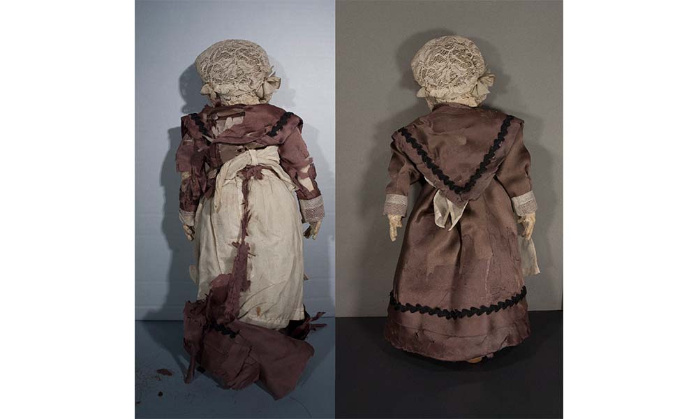 doll before and after conservation back side