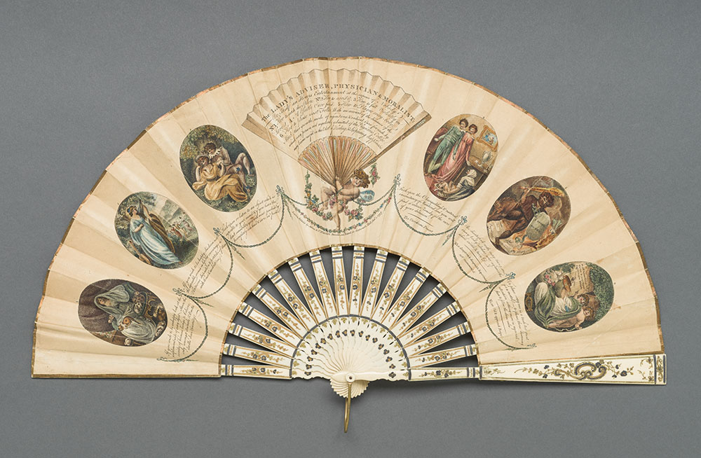 George Wilson and Sarah Ashton's Fan: The Lady's Adviser, Physician & Moralist, paper fan with various oval portraits and inscriptions