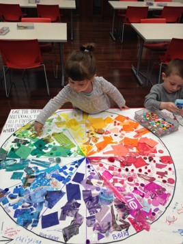 visitors learning about the color wheel