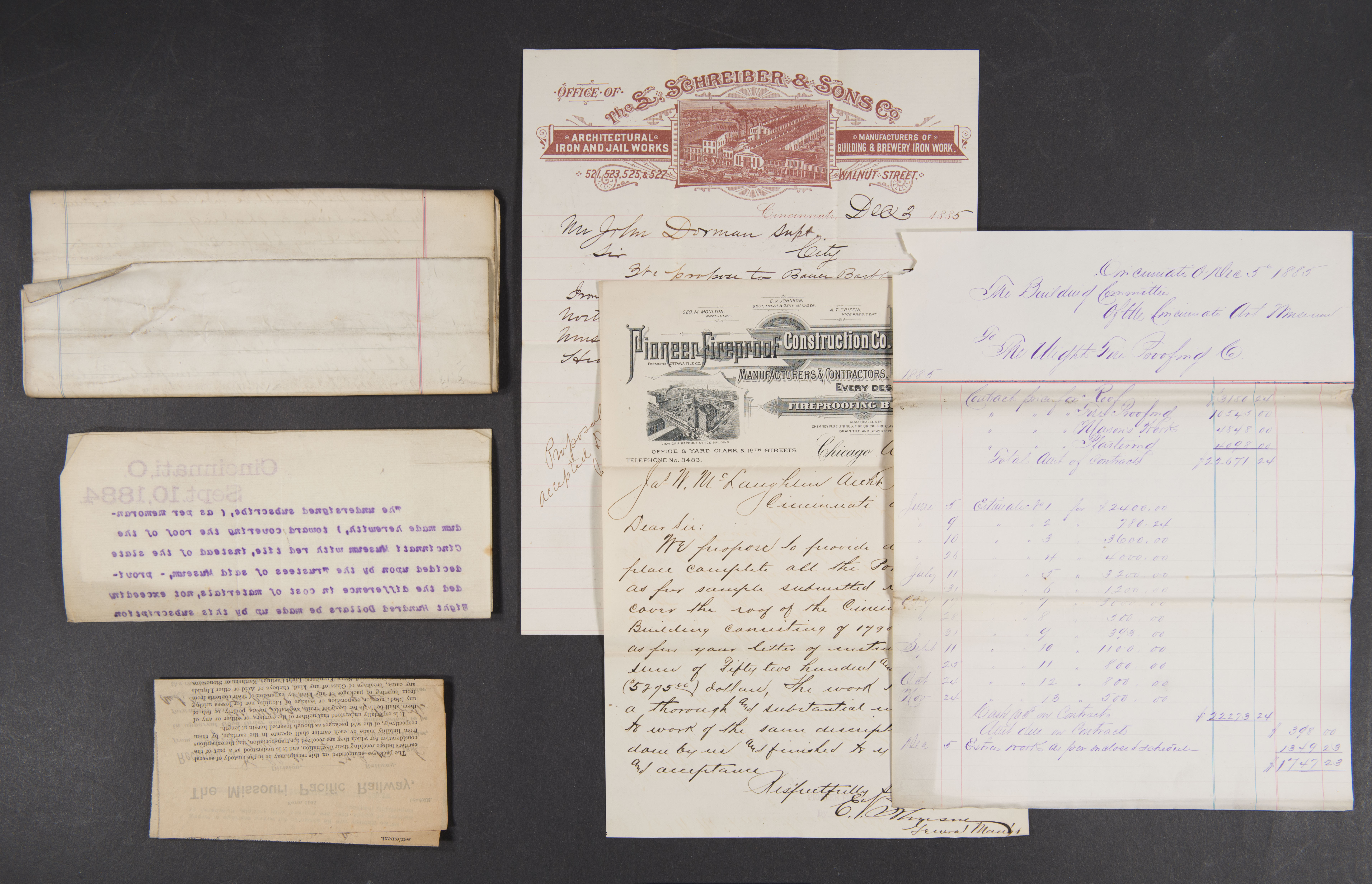 various antique paper documents
