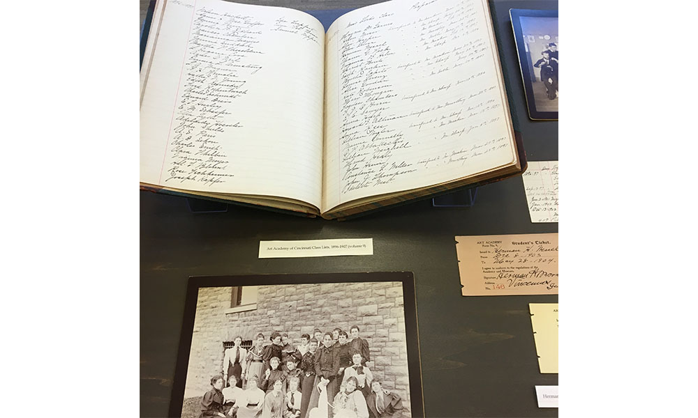 various documents and photographs on display