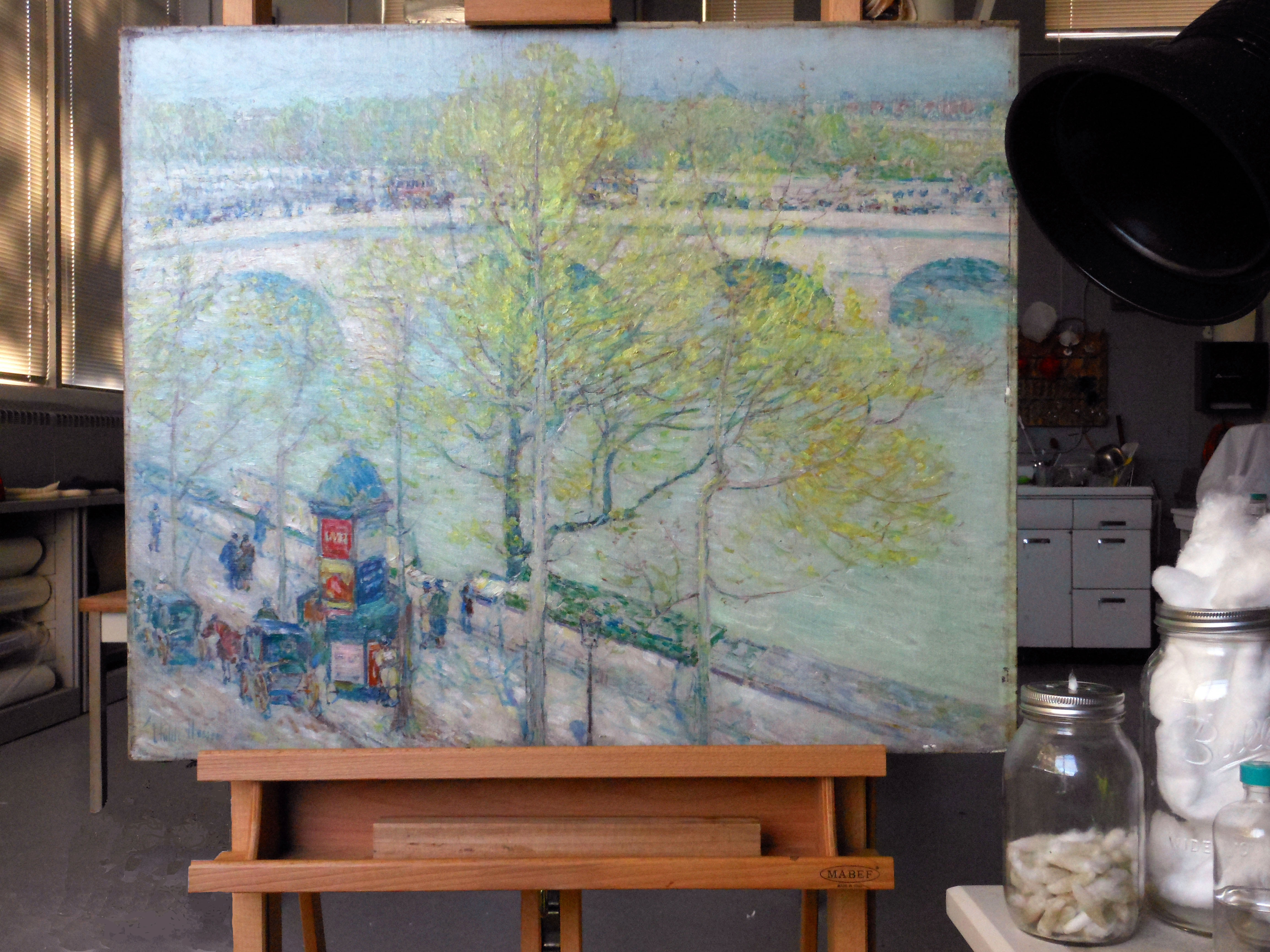 cleaning Pont Royal, Paris, a painting of Seine River