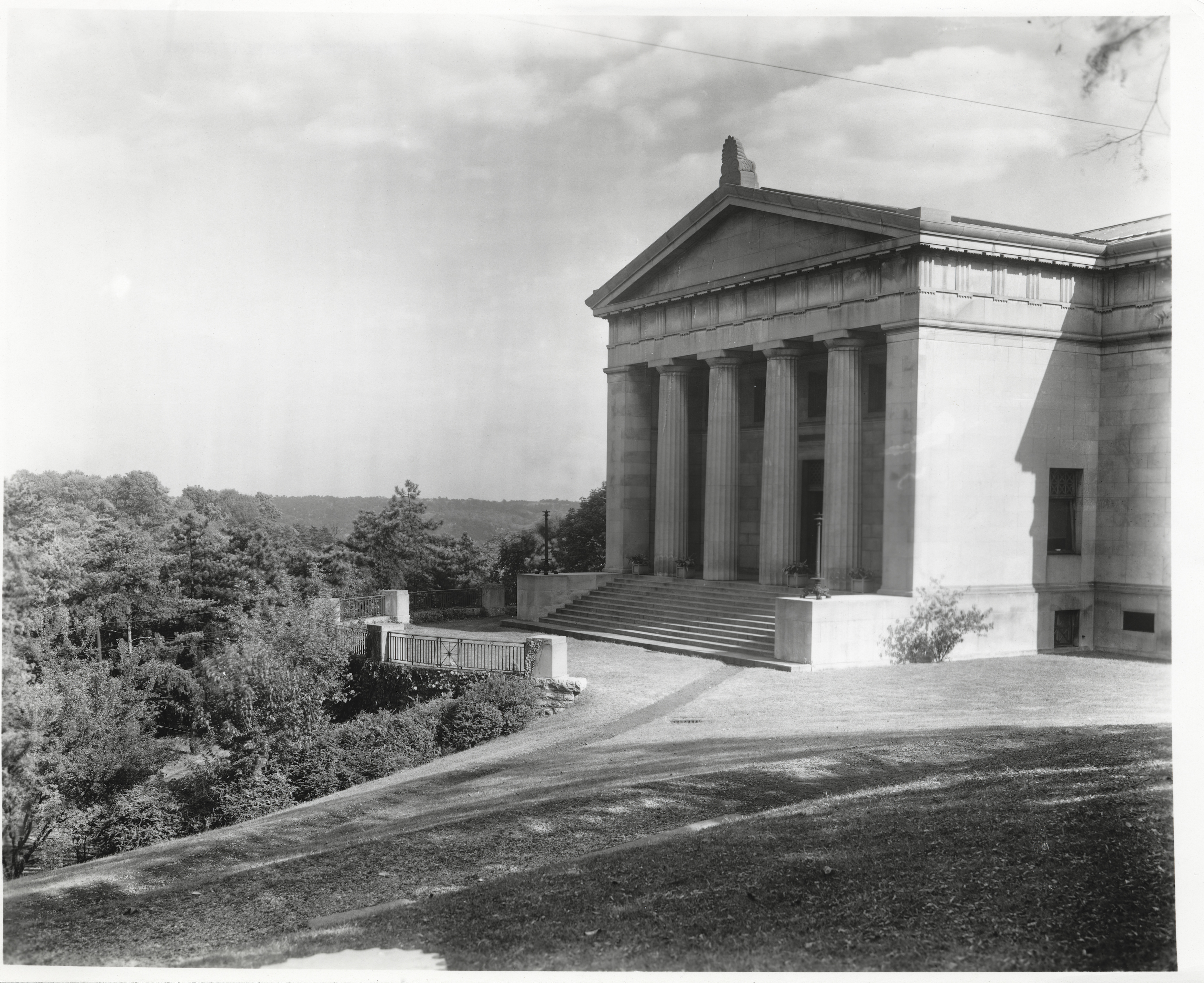 old black and white photo of the museum entrance