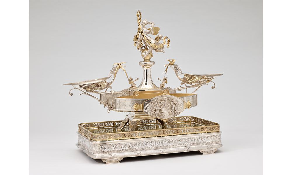 Ornately decorated silver, gold, and glass scales