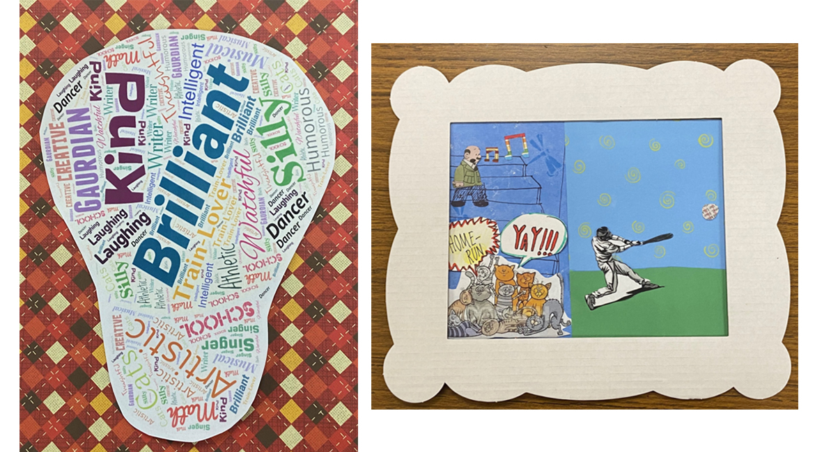 word collage and baseball scene