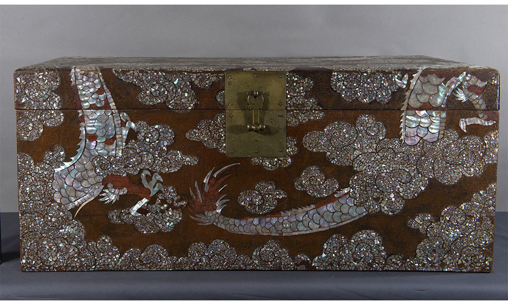 chest ornately decorated with mother of pearl
