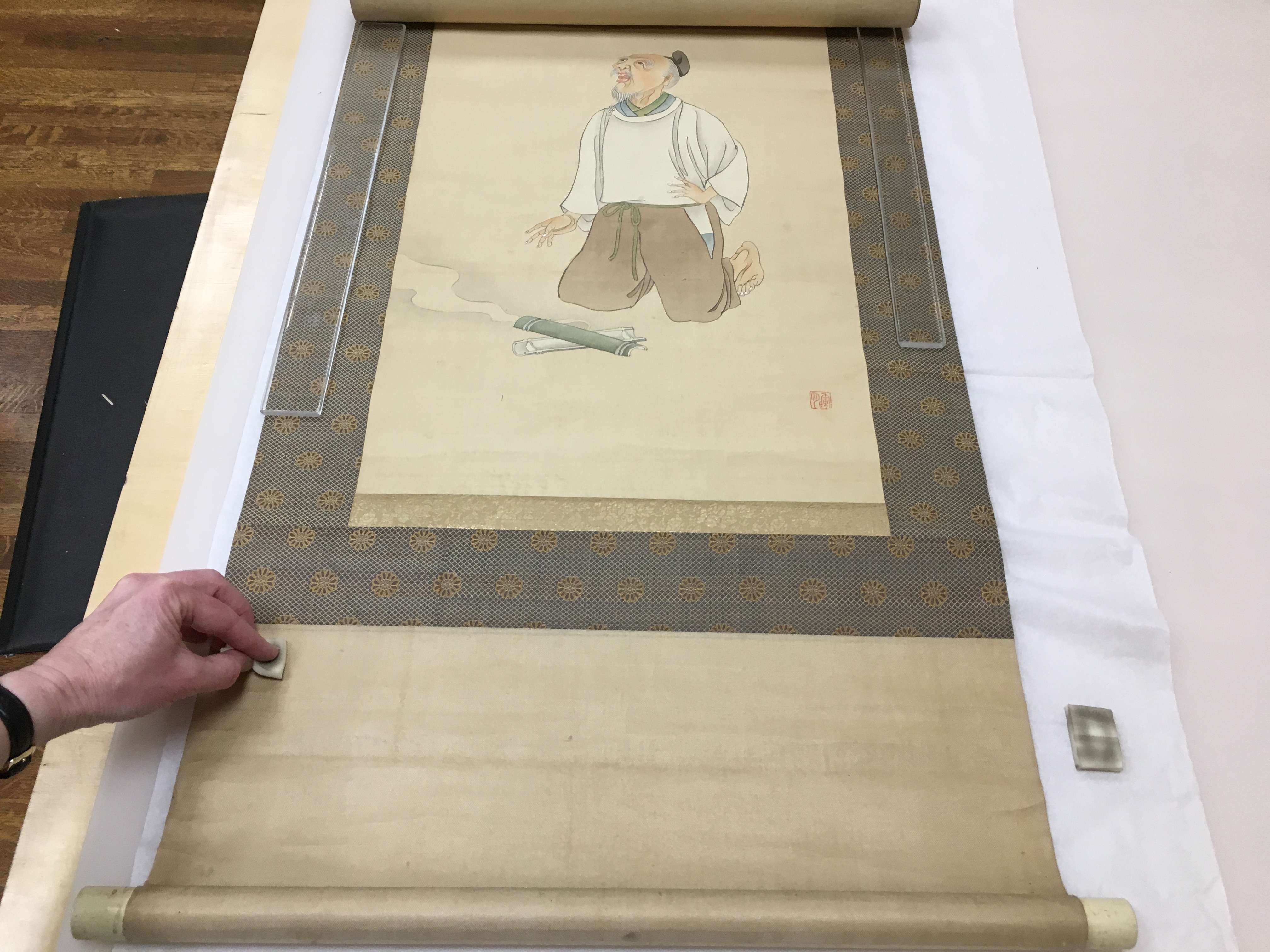 Japanese scroll under conservation