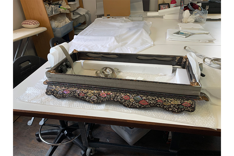 table with floral decoration in the conservation lab