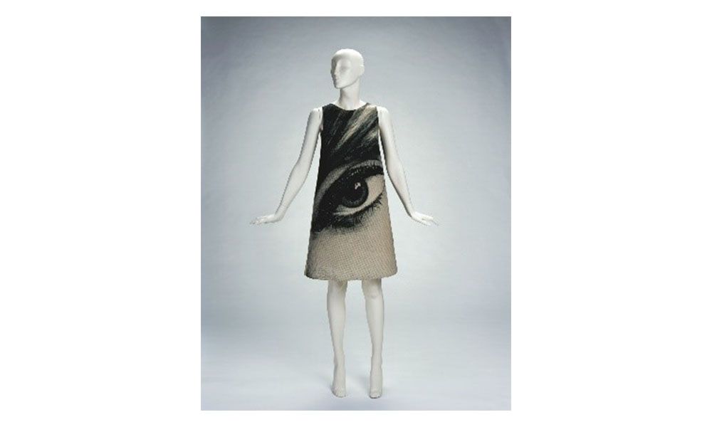 Harry Gordon's Poster Dress, a sleeveless, knee length dress with a black and white, up-close image of an eye