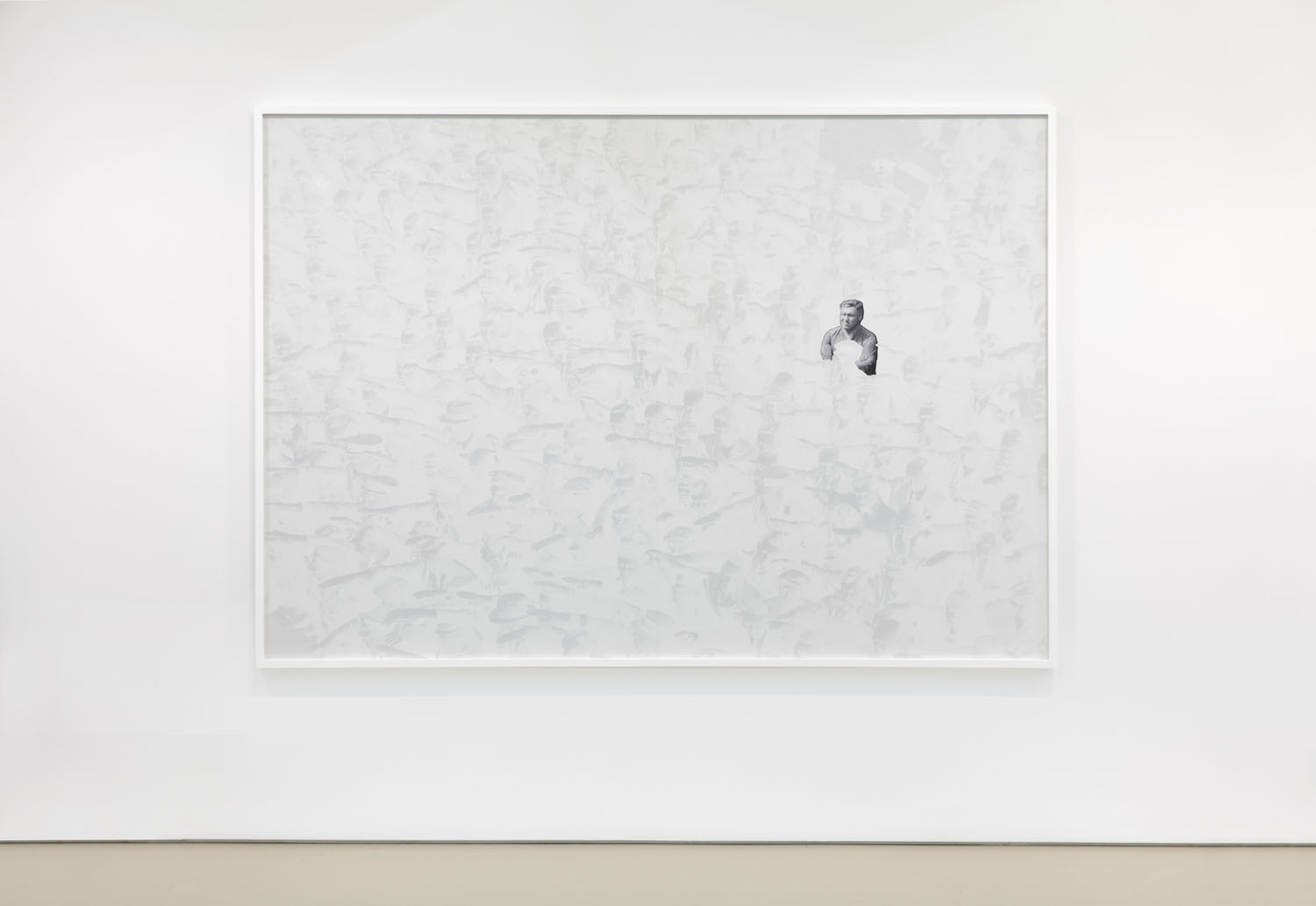 Hank Willis Thomas' Refusal, without flash, a large rectangular photograph of a lone man who appears sitting with his arms crossed
