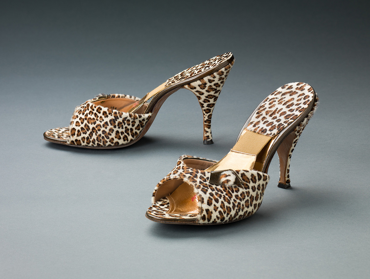 Wohl Shoe Company's Evening Mules, jaguar print, open toe heels 