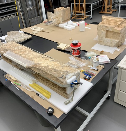 stone blocks in the conservation lab