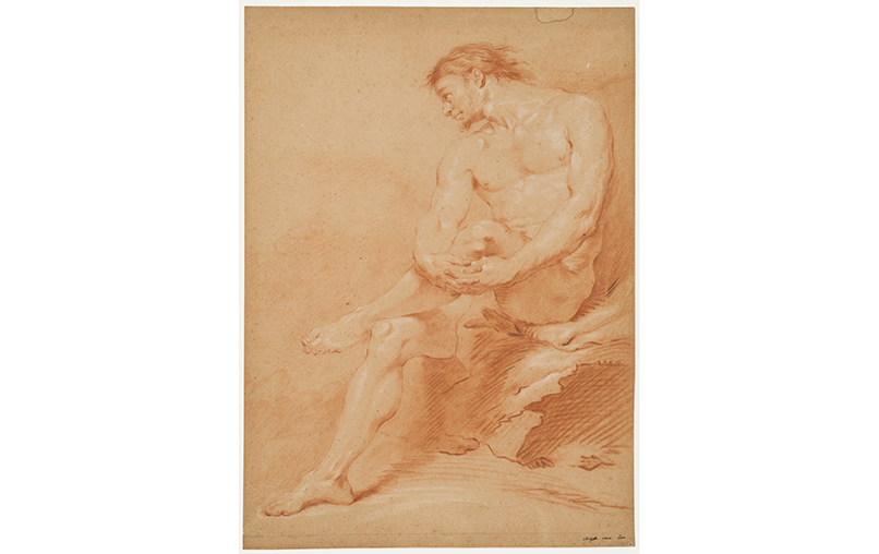 European artist, Male Nude, 18th century, red, brown, and white chalk on tan laid paper, Cincinnati Art Museum, Gift of Walter Ings Farmer, 1952.364.