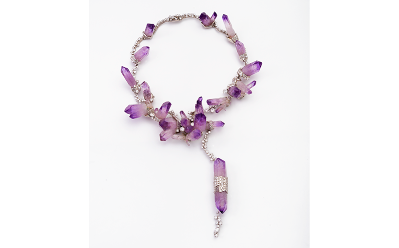 Jean Vendome's Collier Veracruz (Veracruz Necklace), featuring large, rough purple amethyst crystals laced with small, faceted diamonds.