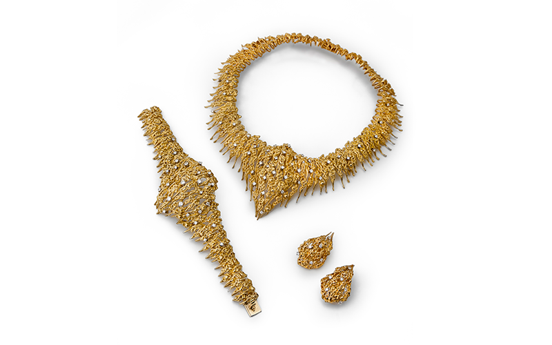 Sven Boltenstern (Austrian, 1932–2019), Necklace, Bracelet, and Earrings, mid-1970s, gold, diamonds