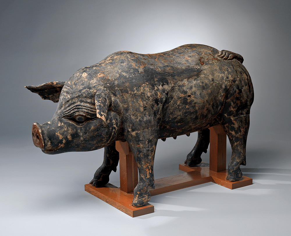 Butcher Shop Sign: Pig, 19th century, American (possibly Pennsylvania or Ohio), wood and paint, Gift of Jim and Sheri Swinehart, 2011.68 