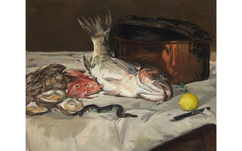 Édouard Manet (1832–1883), France, Fish (Still Life), 1864, oil on canvas, 28 15/16 x 36 3/8 in. (73.5 x 92.4 cm), Art Institute of Chicago; Mr. and Mrs. Lewis Larned Coburn Memorial Collection, 1942.311