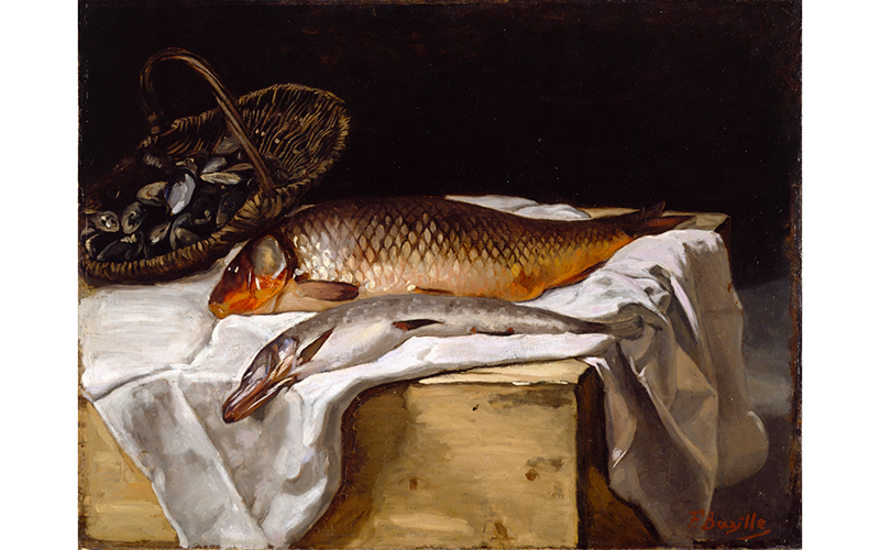 Jean-Frederic Bazille (1841–1870), France, Still Life with Fish, 1866, oil on canvas, 25 x 32 ¼ in. (63.5 x 81.9 cm), Detroit Institute of Arts; Founders Society Purchase, Robert H. Tannahill Foundation Fund, 1988.9