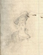 sketch of a woman wearing a fine hat