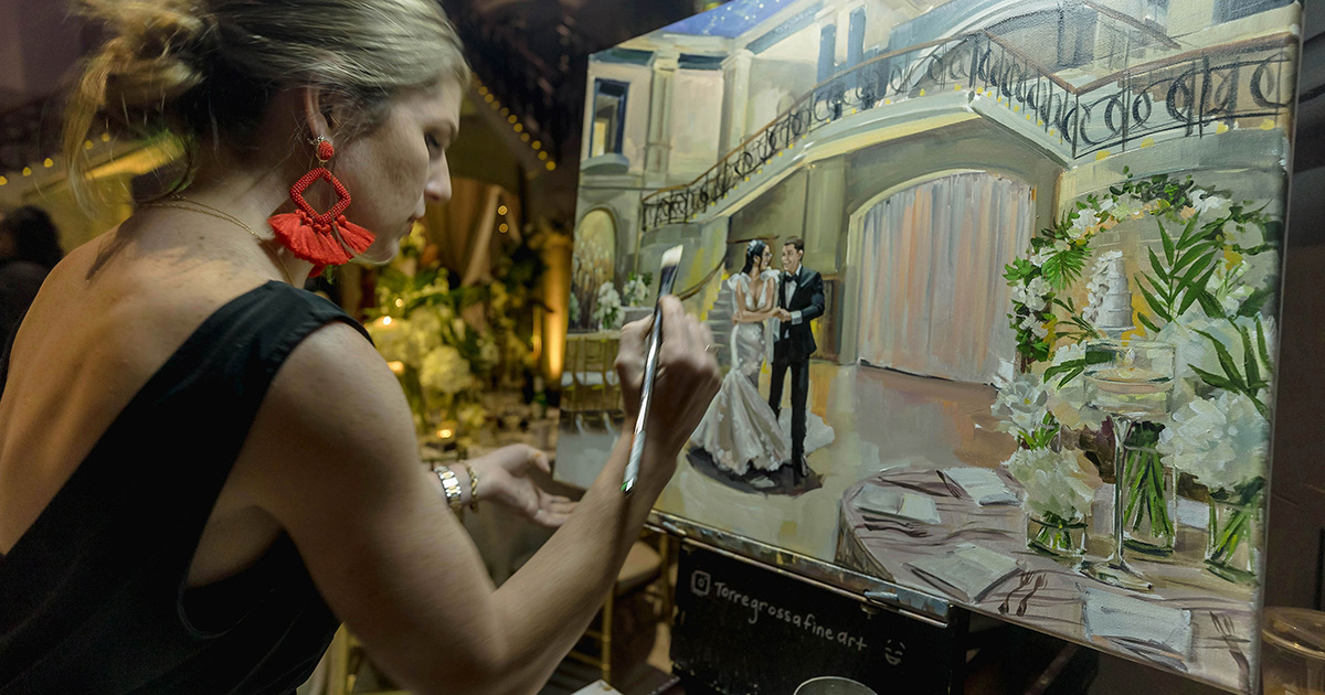 Stephanie Gaffney from Torregrosa Fine Art paints Kim and Rob's Wedding