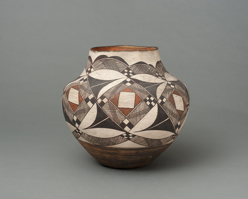 Jar, Acoma Pueblo/New Mexico/United States, circa 1900, ceramic, Gift of Dorothy Powers, 1965.471. Currently on display in Gallery 216.