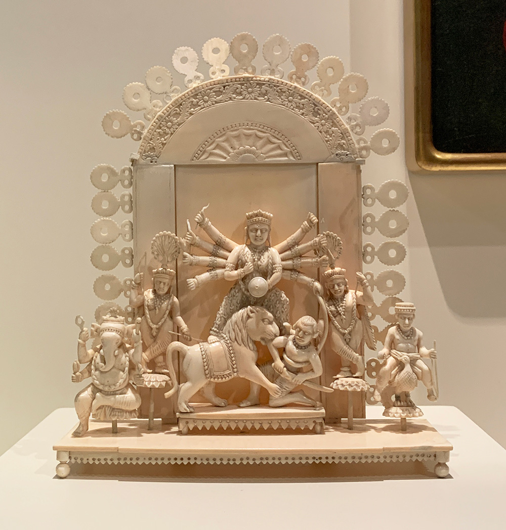 Altar with the Goddess Durga Slaying the Buffalo Demon (Mahishasuramardini), 1850-1890, India, ivory, Museum Purchase, 1889.371.
