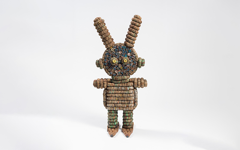 Clarence Woolsey (American, 1909–1987) and Grace Woolsey (American, 1921–1992), Caparena Figure, 1961–71, bottle caps, wire, wood, and nails, 40 x 18 1/2 x 13 in. (101.6 x 47 x 33 cm), Collection of Richard Rosenthal