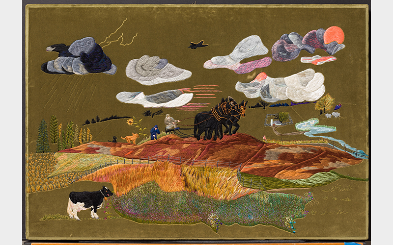 Mary K. Borkowski (American, 1916–2008), Toil, Strength, and Devotion, 1973, hand stitching with silk thread on velvet, 20 1/8 x 29 1/4 in. (51.1 x 74.3 cm), Collection of Richard Rosenthal
Image file: Borkowski_20-21.47.7
