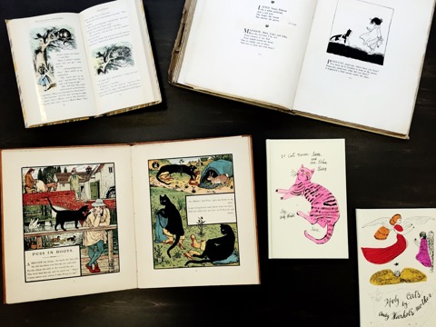 various illustrated pages featuring cats