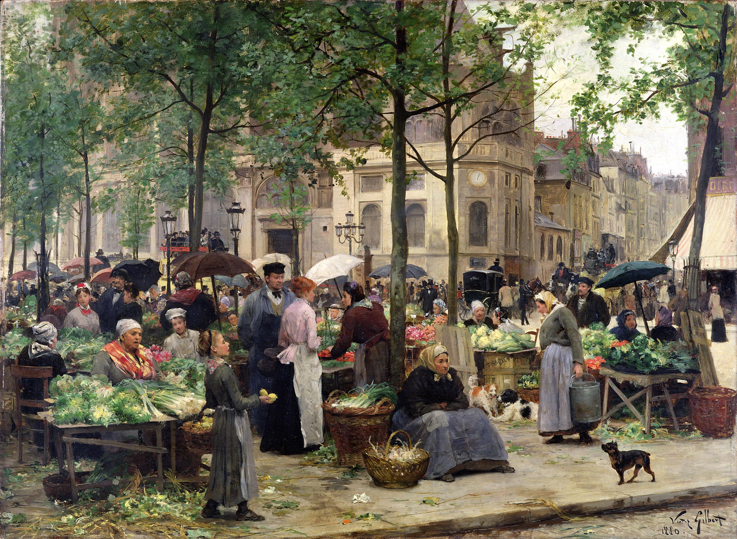 A busy market in a city