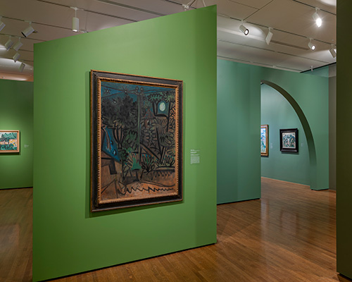 Pablo Picasso (Spanish, active in France, 1881–1973), Moonlight At Vallauris, Vallauris, September 1951, oil on plywood, Smith College Museum of Art, Northampton, MA, Gift of Mrs. Werner E. Josten, SC1974.41 © 2023 Estate of Pablo Picasso / Artists Rights Society, (ARS), New York, Courtesy American Federation of Arts