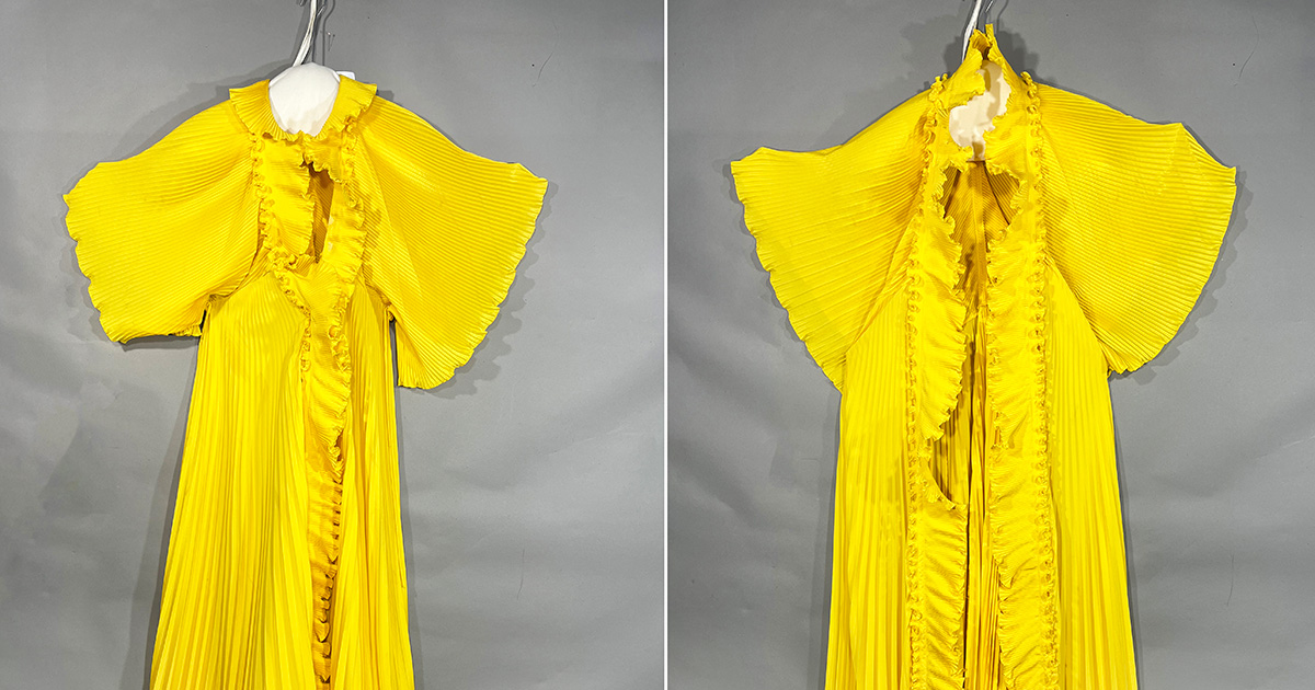 A frilly, bright yellow gown