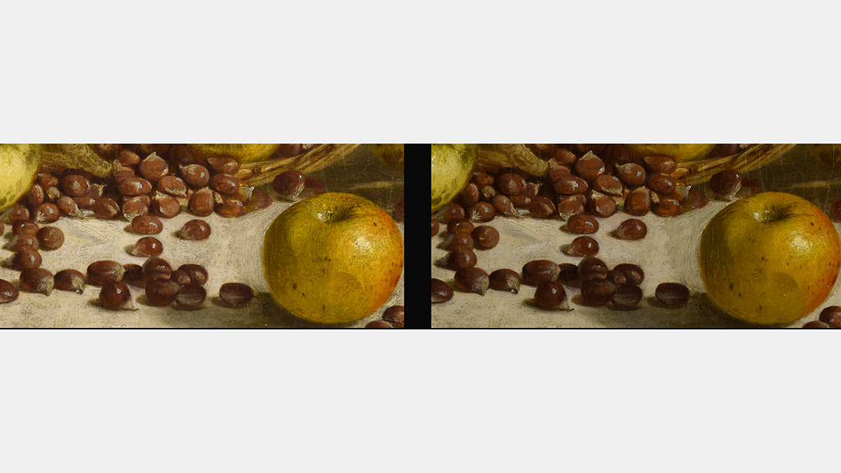 Detail of the painting before and after conservation.