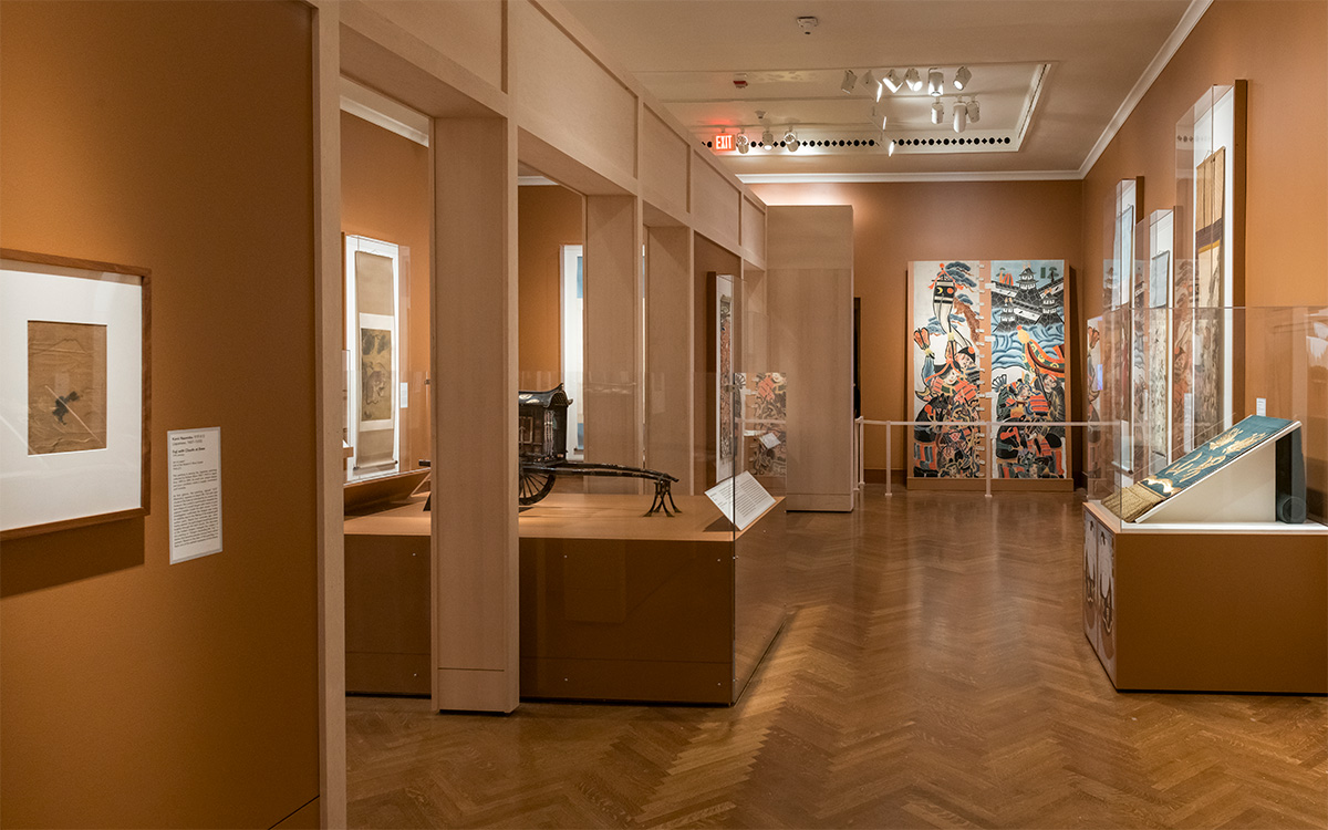 Artworks in an orange gallery