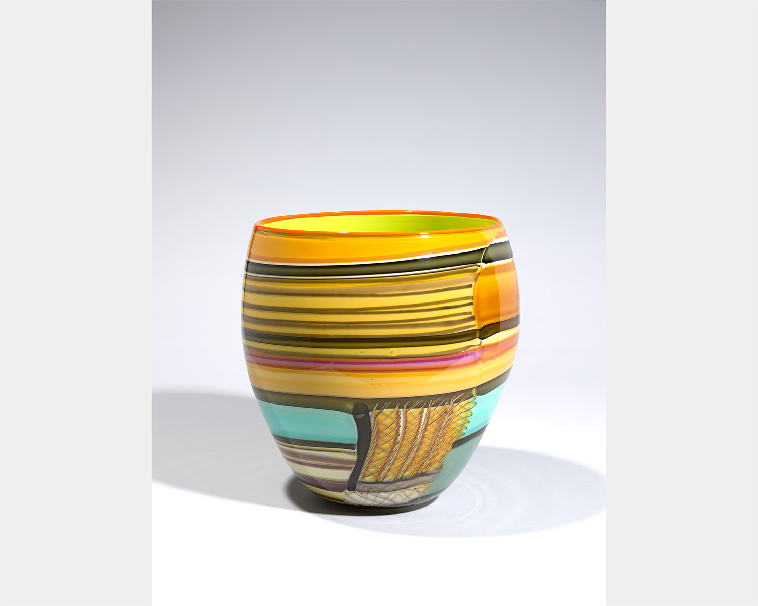 A bright yellow, striped pot