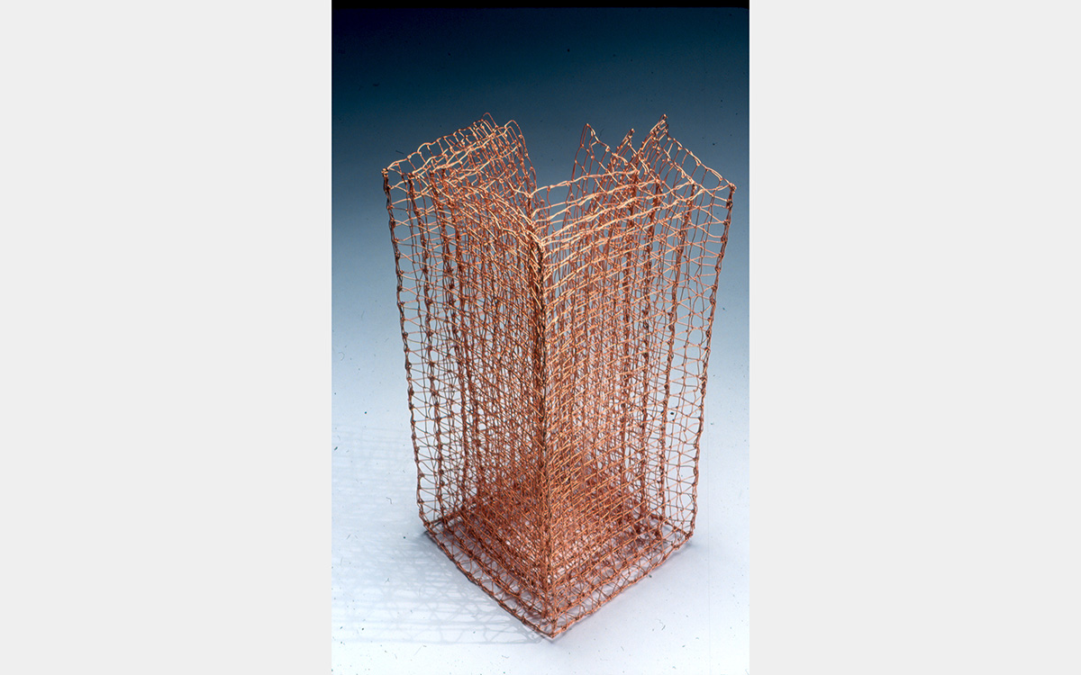 Rectangular sculpture made of brown-colored wire