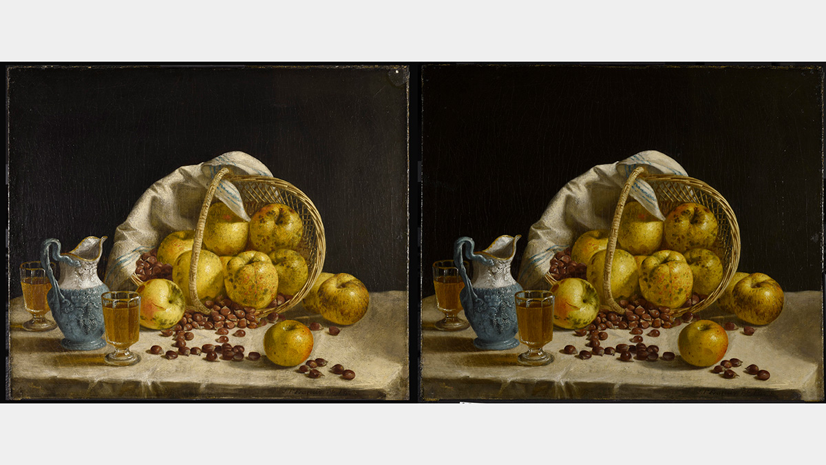 The painting, before and after conservation