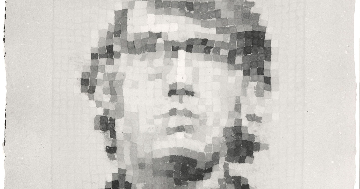 A painting of a head that looks pixelated