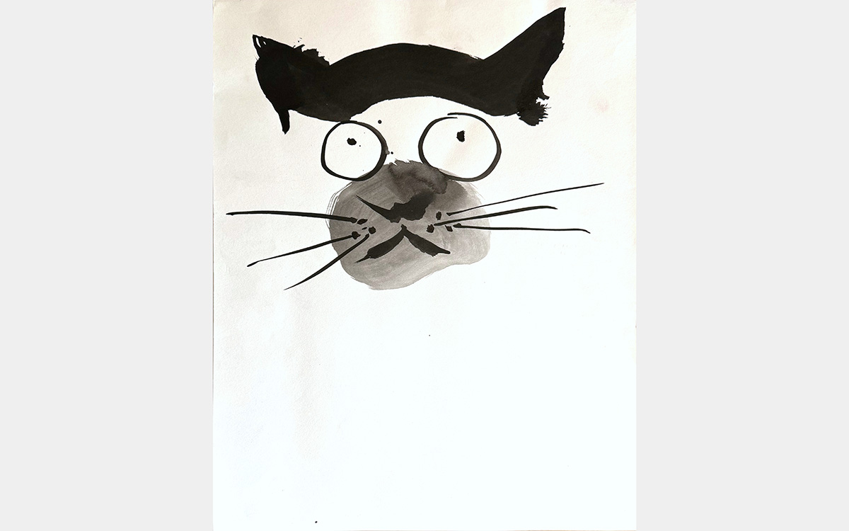 An ink wash painting of a cat