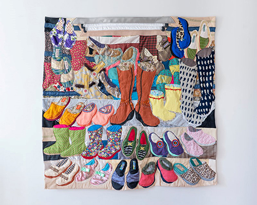 Woomin Kim (born in Korea, works in United States, 1986), Shijang: Shoe Store II, (detail), 2022, fabric, mixed media, Museum Purchase: Mary Light Meyer Charitable Trust, 2023.17