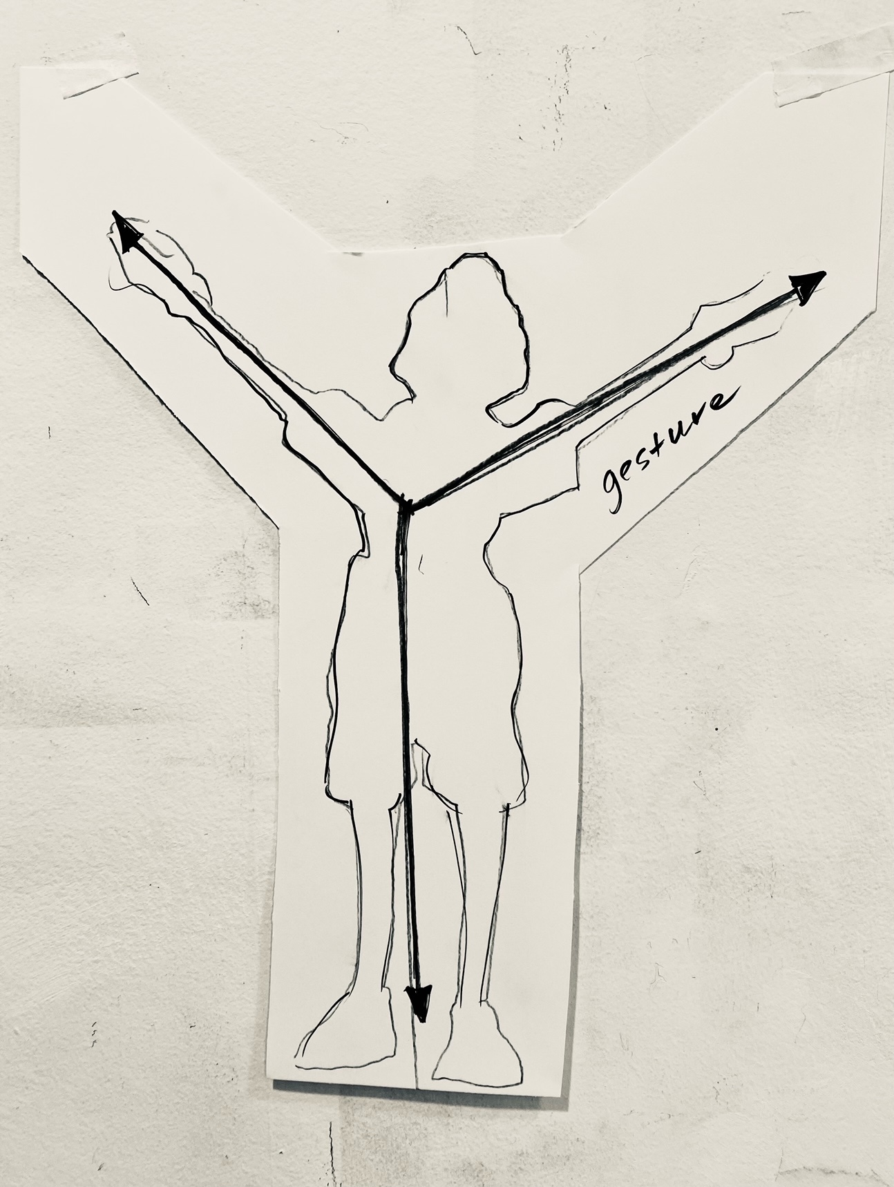 A simple sketch demonstrating the gesture of the sculpture