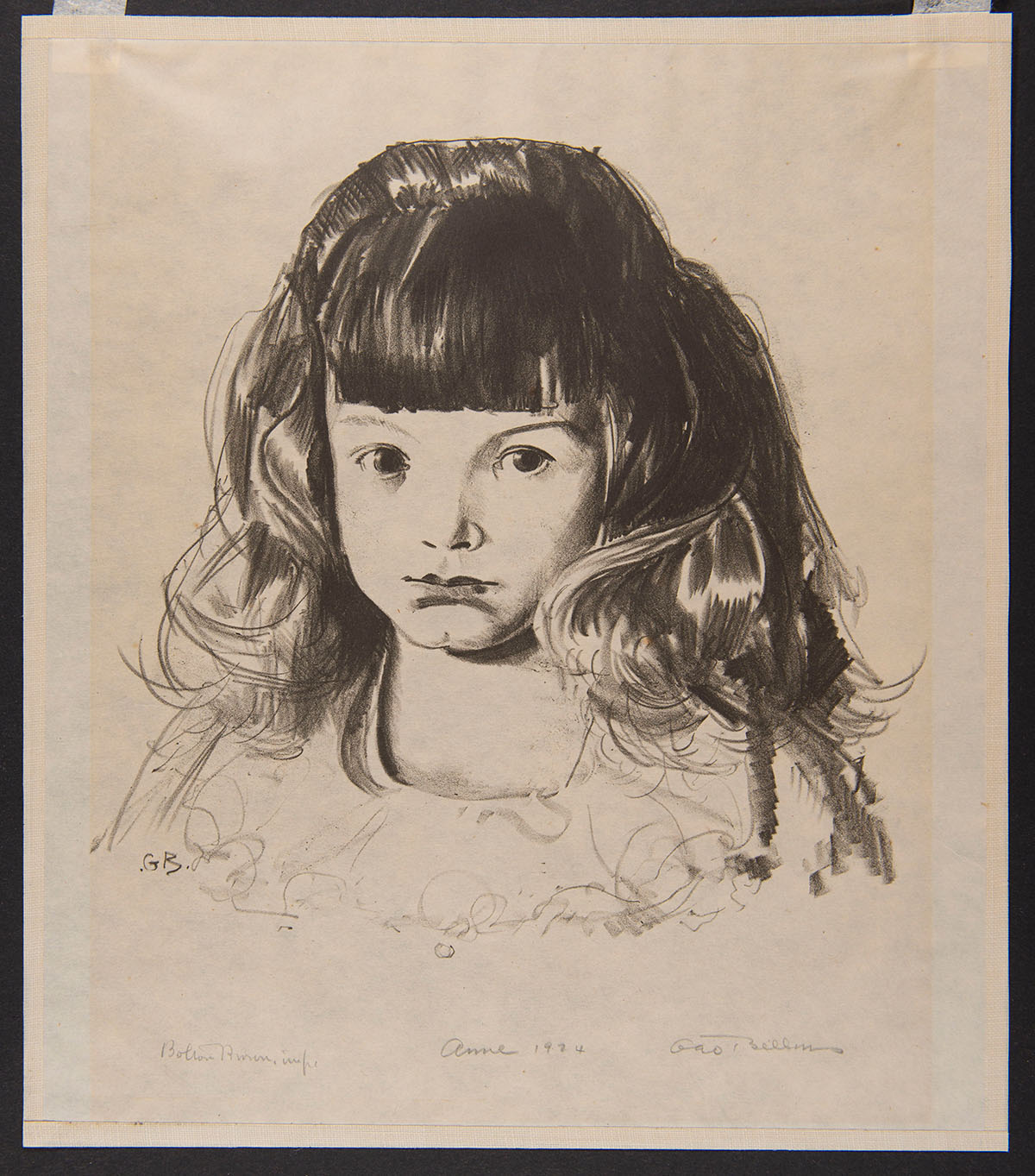 A simple illustration of a young girl. The paper is yellowed.